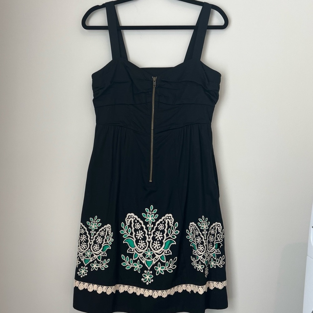 Athropologie Floreat Black Dress Embroidered boho sz 6